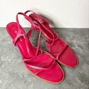 BEBE red pink leather strappy heel sandals size 9.5
